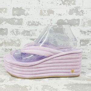 New Veronica Beard Geno Platform Sandal Lavender Wedge Suede Flip-Flops H753